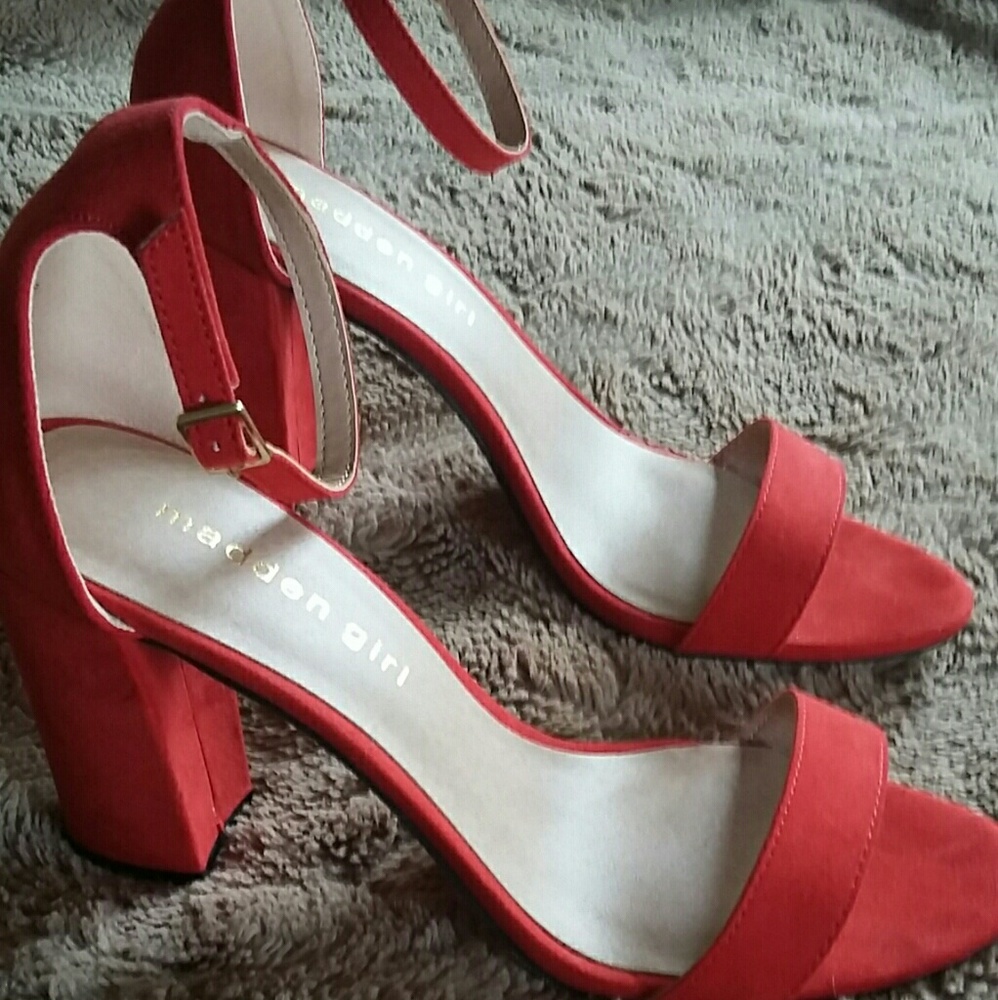 Red suede Madden Girl strappy heels holiday 7